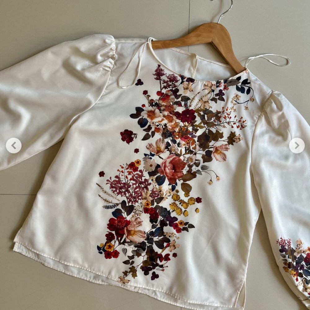 Zara Floral Blouson Sleeve Top